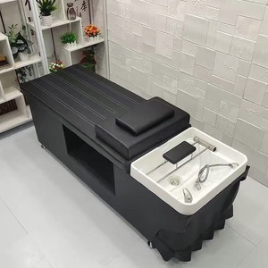 Modern Shampoo Chair Salon Wash Bed with Ceramic Basin <b>Adjustable</b> <b>Footrest</b> Leather Upholstery - Product Image 4