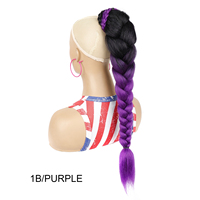 Perruque africaine tressée et sale Queue de cheval Personnalité féminine Perruque longue queue de cheval à trois tresses Fibre synthétique Taille queue de cheval colorée