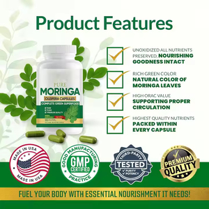 180 capsules d'extrait de feuilles de Moringa biologique 100% pur, capsules de poudre de feuilles de Moringa, complément alimentaire - Product Image 5
