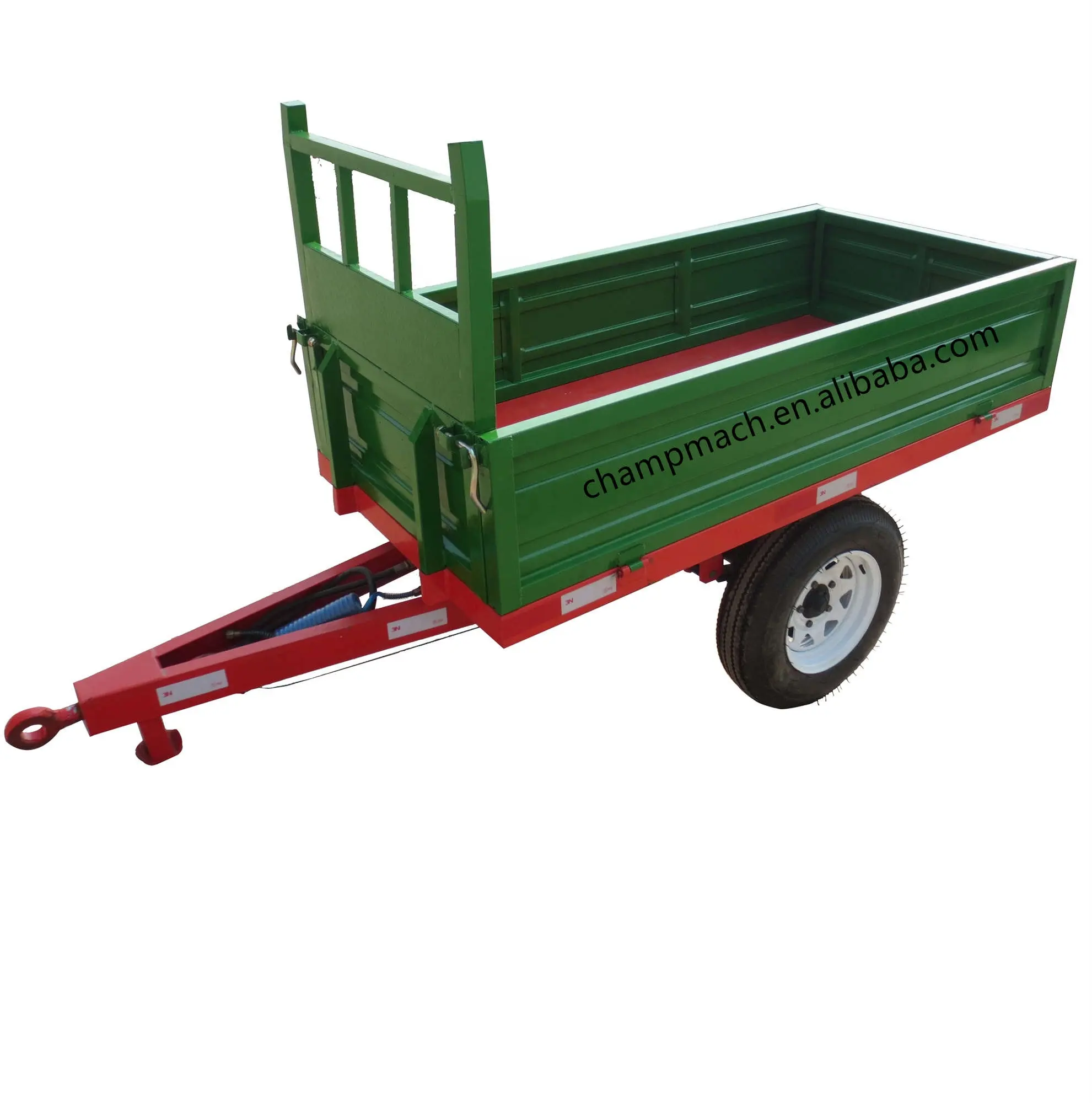 mini tractor trailer 1.5 ton 2 wheel farm dump tipping trailer for sale