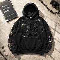 Zware oversized hoodie met patchwork, borduurwerk, zakken en 500G fleece, streetwear kleding, heren trainingspak