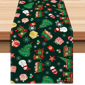 Chemin de table de Noël scandinave Bonhomme de neige minimaliste et <span class=keywords><strong>sapin</strong></span> Design tissu en lin naturel pour table de vacances à la maison moderne - Product Image 1