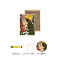 Art mural multicolore encadré en bois naturel avec motif floral, 17x40, image peinte 07-1