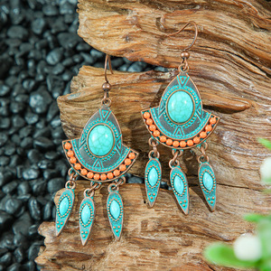 Bohemian Geometric <b>Drop</b> Earrings Alloy Antique <b>Bronze</b> Plated Women's Fashion Dangle Earrings For Casual Wear - Product Image 4