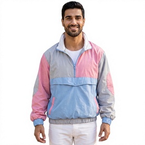 Blouson de sport pour homme à blocs de couleur, coupe racer, avec fermeture éclair quart de tour, coupe-vent, en polyester, style décontracté printemps - Product Image 1