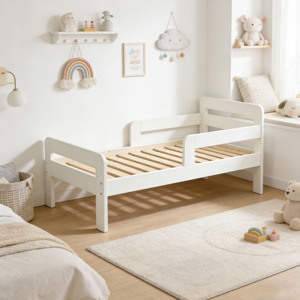 Cama infantil de madera maciza con barandillas, blanca, para niños, estilo Montessori, cama doble para niños, cama infantil de madera para el suelo. - Product Image 4