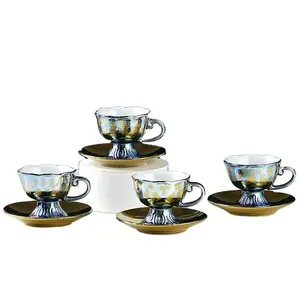 Wholesale Luxury Porcelain Tea Cups Saucers Arabic Coffee Set 6pcs Turkish Tea Set With Gift Box