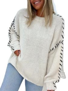 Pull en coton 100% pour femmes, <span class=keywords><strong>broderie</strong></span>, manches longues, haut décontracté en tricot, pull en tricot d'hiver - Product Image 1