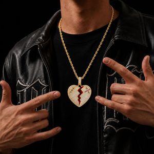 Collar con Colgante de Corazón Roto para Hombre, de Latón con Incrustaciones de Circonita Cúbica, Amuleto de Corazón Frágil, Joyería Creativa de Hip Hop para Raperos - Product Image 3