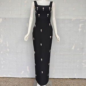 Vestido de Festa Luxuoso com Bordados, Decote Quadrado Sexy, Sem Mangas, Comprimento até o Tornozelo, Vestido de Dança Formal para Festas e Formaturas - Product Image 1