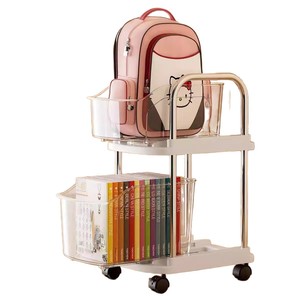 Portable Backpack Organizer 2 Tier With Casters For Kids Books Storage Rack Stationery Holder Rectangle Standing Type - Product Image 2