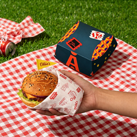 Conteneur à hamburger pliable en papier biodégradable de qualité alimentaire, non toxique, pour l'emballage de plats prêts à la consommation en supermarché