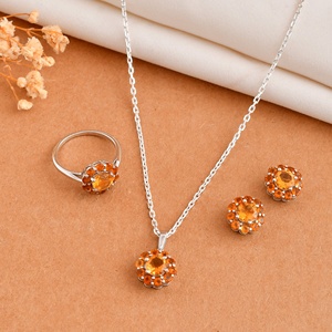 Chất lượng cao cấp vàng sterling bạc hổ phách Glow Set đầy đủ ấm áp sống động Cam hoa thiết kế lấp lánh tỏa sáng đối xứng Đảng - Product Image 3