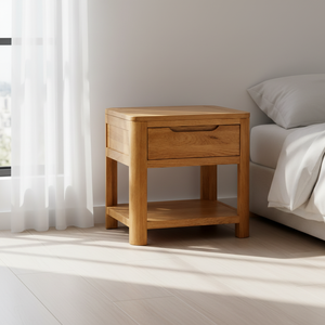 Mesita de Noche Escandinava de Madera Maciza con Cajón de Almacenamiento y Estante Inferior, Gabinete Contemporáneo para Dormitorio - Product Image 1