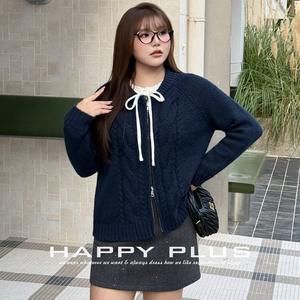 Cardigan en tricot torsadé Happy Plus en rotin pour femme, grande taille, style universitaire britannique, fausse laine d'alpaga, épaisseur moyenne, automne-hiver - Product Image 5