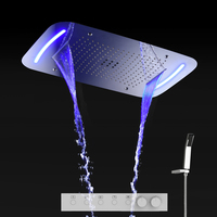 Ensemble de douche thermostatique de luxe 430*710 MM avec système de douche pluie et cascade, et pommeau de douche LED encastré au plafond