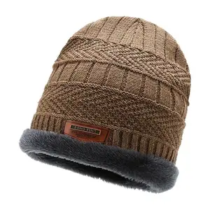 Cappello a cuffia in lana spessa e calda invernale di alta qualità al limone con copricapo antivento in tessuto marrone grigio soffice