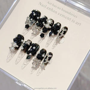 <span class=keywords><strong>Uñas</strong></span> Postizas de Estilo Francés, <span class=keywords><strong>Uñas</strong></span> Artificiales Largas de Forma Stiletto, <span class=keywords><strong>Uñas</strong></span> Negras Glaseadas con Rosa, Hechas a Mano, <span class=keywords><strong>Uñas</strong></span> a Presión - Product Image 2