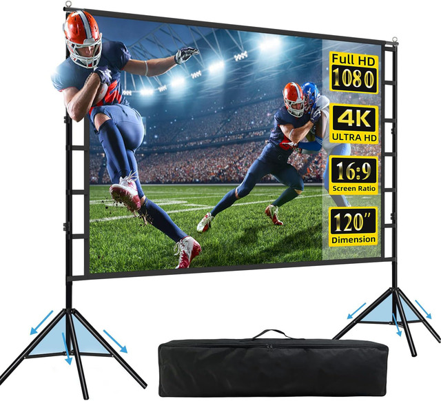 120" 16:9 4K HD Indoor/Outdoor Portable Projection Screen Carry Bag Wrinkle-Free Polyester Tripod for Carrying-Theater Quality