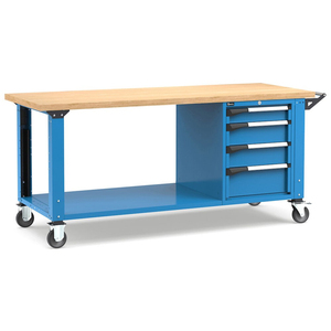 Établi réglable Fami Master 200cm en bleu avec roues et 4 tiroirs - Product Image 1