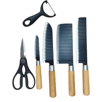 Ensemble de 6 couteaux de cuisine durables en acier inoxydable, manches en bois, lames noires antiadhésives, tranchantes, compatibles lave-vaisselle, ambidextres