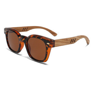 Wooden Polarized Full Rim Unisex Vintage Fashion Square <b>Sunglasses</b> with Lightweight Wood Temples PC Frame and UV400 Protection - Product Image 2