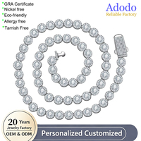 Chaîne cubaine Miami en argent sterling S925 avec moissanite incolore taille brillant 7 mm, halo épais et cluster éclatant, style streetwear bling-bling