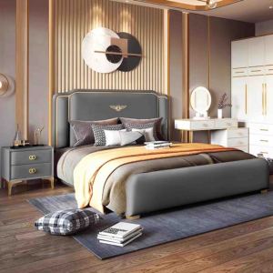 Lit king size en métal de style moderne, cadre en bois massif, fabriqué en Chine, 180x200, sans matelas - Product Image 2