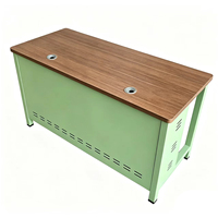 Bureau d'ordinateur moderne à double poste avec rangement verrouillable et gestion des câbles, structure en acier robuste pour salle de classe et bureau