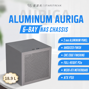 <span class=keywords><strong>Case</strong></span> NAS Auriga Mid Tower in Alluminio da 2mm con 6 Bay per MicroATX/<span class=keywords><strong>ITX</strong></span>, Backplane SATA Hot Swap, Alimentatore ATX e 4 Slot PCIe - Product Image 1