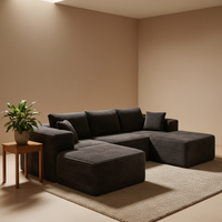 Ensemble de canapés modulaires en velours côtelé avec éponge compressée, emballage sous vide, sectionnel en U sans structure, réglable, idéal pour appartement moderne