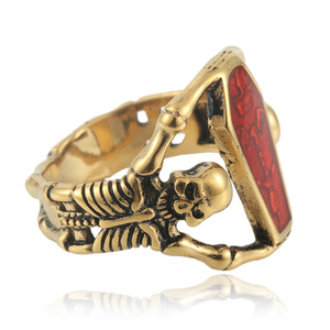 Anillo de Calavera Plateado para Hombre, Estilo Punk, Diseño Geométrico, Engaste de Bisel, Joyería de Regalo 24039 - Product Image 4