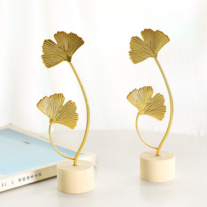 Décoration moderne en métal et bois en forme de feuille de Ginkgo - Décoration de luxe pour la <span class=keywords><strong>maison</strong></span> et le <span class=keywords><strong>bureau</strong></span>, pour le salon, le meuble à vin, artisanat fait main - Product Image 6
