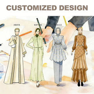 Vestidos Maxi Abaya Elegantes y Modestos con Cuello Cuadrado, Manga Larga Abullonada, Cintura Ajustada y Diseño Jacquard de Satén Personalizados - Product Image 5