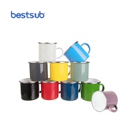Bestsub — tasse à Sublimation Vintage 12oz, vente en gros, ensemble en métal, acier de Camping, en émail, tasse à café