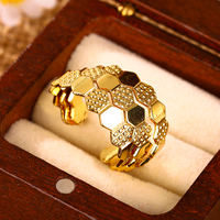 Ensemble de bagues et bracelets ouverts hexagonaux en nid d'abeille, parure de bijoux texturés géométriques vintage pour femme, idéal pour les fêtes et la vente en gros