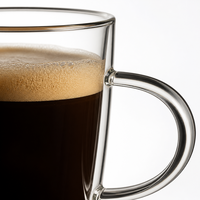 Mug à café en verre borosilicate à double paroi isolé avec poignée, fabriqué à la main, soufflé à la bouche, compatible lave-vaisselle et micro-ondes, style classique
