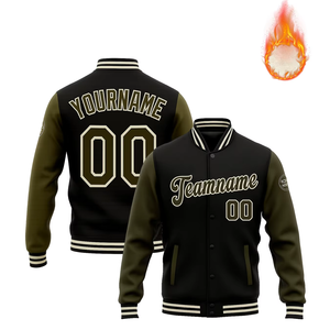 定制男式棒球夹克个性化名称团队印花双色橄榄绿黑色耐用健身运动设计 - Product Image 1