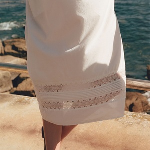 Vestido midi para mujer con cuello cuadrado, manga corta abullonada, bordado de ojales, dobladillo de encaje, vestido holgado de verano para playa, personalizado para mujer - Product Image 4