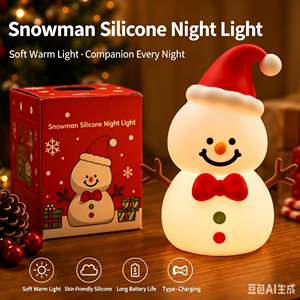 Veilleuse de Noël Bonhomme de Neige LED Blanc Chaud Rechargeable USB à Commande Tactile Lampe de Chevet Design Compact en Plastique - Product Image 4