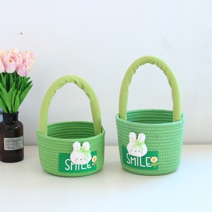 Cesta de Almacenamiento Tejida con Cuerda de Algodón y Asa, Bolsas Personalizadas Bordadas para la Caza del Huevo de Conejo, Decoración para Cuarto Infantil, Cesta Ecológica para Bebés - Product Image 5