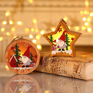 Nuevo producto transfronterizo: Colgante luminoso de madera con diseño de Anciano del Bosque Navideño, decoración para árbol de Navidad, estrella redonda de cinco puntas - Product Image 1