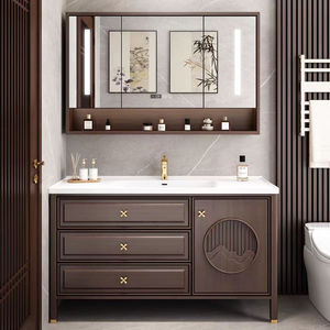 New Chinese style painted ceramic integrated basin bathroom cabinet floor-standing toilet side cabinet - Product Image 2