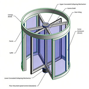 Porte tournante automatique à 3 ailes en verre incurvé de grande taille en alliage d'aluminium moderne, sans cadre, pour centre commercial, hôtel - Product Image 3