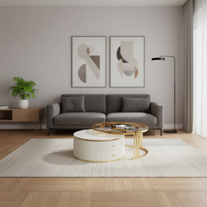 Luxury Modern Round <strong>White</strong> Living Room Coffee <strong>Table</strong> Set Modern Contemporary Stylish <strong>Nesting</strong> Coffee <strong>Tables</strong> with Storage - Product Image 3