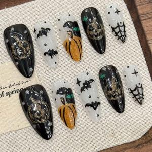<span class=keywords><strong>Ongles</strong></span> à presser en acrylique faits main de qualité supérieure, 10 pièces, nouveaux styles, ambiance festive, motifs amande et cercueil, thème Halloween - Product Image 2