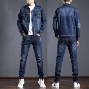 Conjunto de Mezclilla Auténtico de Fábrica, Estilo Clásico Lavado, Elástico, Casual, Corte Ajustado, Jeans y Chaqueta de Mezclilla para Hombre - Product Image 3