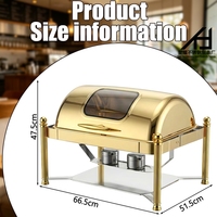 Chauffe-Plat Rectangulaire de Luxe en Acier Inoxydable Doré 9L avec Couvercle Roulant et Fenêtre en Verre pour Buffets et Traiteurs – Fournitures Hôtelières