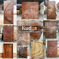 Puerta Doble Interior de Madera Maciza Tallada en 3D con Diseño de Nogal, Puerta Doble Abatible de Madera con Relieve, Tamaño Personalizado