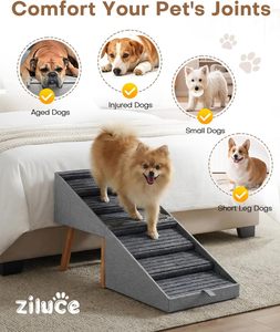 Escalier pliable en bois à 4 marches <span class=keywords><strong>pour</strong></span> chiens, hauteur 17-13 cm, <span class=keywords><strong>pour</strong></span> petits chiens, <span class=keywords><strong>pour</strong></span> accéder au canapé, au lit, au <span class=keywords><strong>fauteuil</strong></span>, rampe 2 en 1, design ottoman - Product Image 4